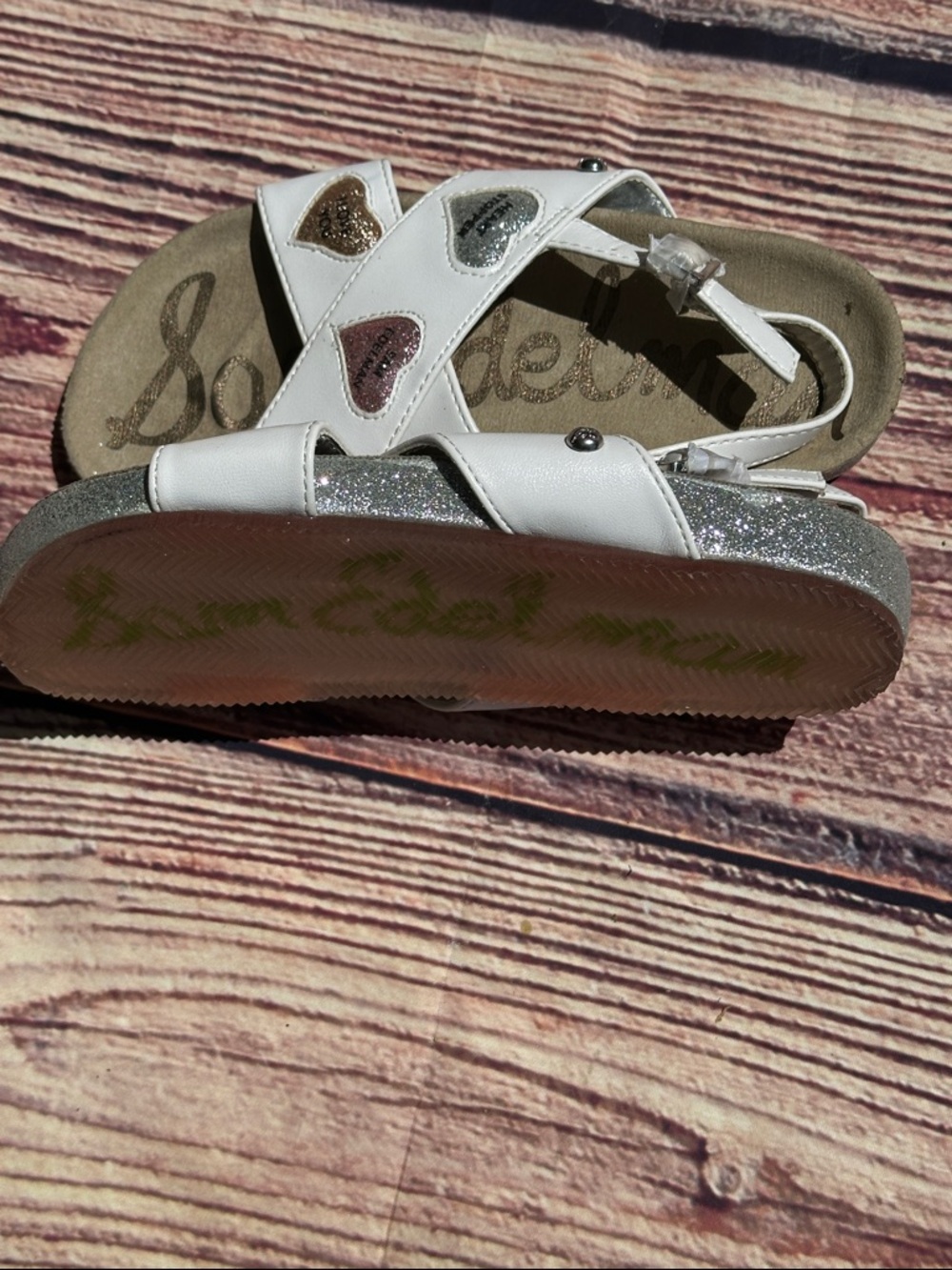 glam White Kids Sandals with Glitter Heart Accents - Picture 6 of 9